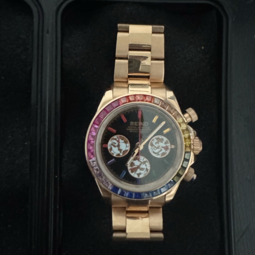 Seikomod Rose Gold Chronograph with Rainbow Bezel